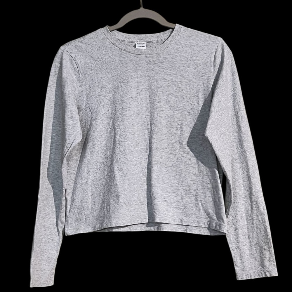 PINK Victoria's Secret Basic Tee Shirt Sz Small Light Gray Long Sleeve